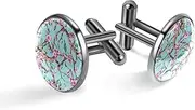 [Generic] Men's Cufflinks, Spring Cherry Pink Flowers Blooming Illustration Cuff Links for Men, Classic Cufflinks Black for Suit Shirt Wedding Business Birthday Jewelry Gift