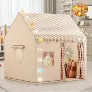 Large Kids Tent Playhouse Indoor Outdoor with LED Lights Kids Toddler Play Tent,Outdoor Playhouse for Baby Princess Castle Tent,Kids Indoor Play Room Toys for Boys Girls 3-10 Years Old (Apricot)