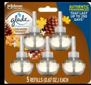 Glade PlugIns Refills Air Freshener, Cashmere Woods 3.35 Fl Oz, 5 Count