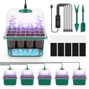 Self-Watering Seed Starter Tray Kit with Grow Light 60 Cells 5-Pack