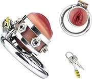 BDSM Penis Cage Chastity Cage Men With Vaginal Labia Chastity Cage Male Chastity Belt Cock Cage SM Bondage Sex Chastity Sex Toys For Men(Pink,Rund/40mm)