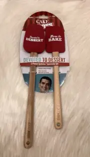 Cake Boss Silicone Spatula/Spoonula Set “Devoted to Dessert” Wood Handle Red NEW