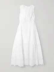 [Ulla Johnson] Ulla Johnson - Anela Embroidered Tulle-trimmed Cotton-poplin Midi Dress - White - US14 US 14 White