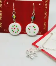 Sterling Silver Earrings Crystal Snowflake 18" Necklace & Candy Dangle Set Lot