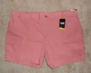 New Womens Lee Dungaree Shorts 26W Pink Relaxed Fit Cotton Stretch Chino