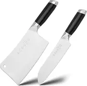 SHI BA ZI ZUO 2 Pieces Professional Kitchen Knife Set,Meat Cleaver Knife Bone Chopper Chef Knife with Ergonomic Handle