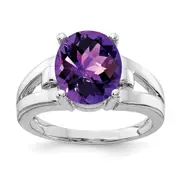 14k White Gold 11x9mm Oval Amethyst Checker ring