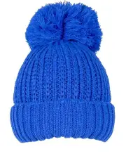 [Dents] Ribbed Knit Bobble Beanie in Blue