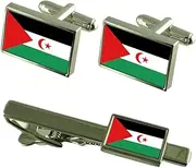 [Select Gifts] Western Sahara Flag Cufflinks Tie Clip Matching Box Gift Set