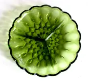 Crystal Heavy Glass D=8.65” Green Divided 3 Sectioned Relish/Nuts/Candy/Dish-New