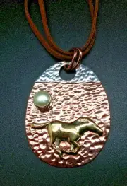 Horse Necklace Mixed Metal Accent Faux Pearl Hammered Copper Silver Plated 16"