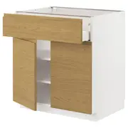 METOD / MAXIMERA base cabinet with drawer/2 doors, white/Voxtorp oak effect, 80x60x80 cm