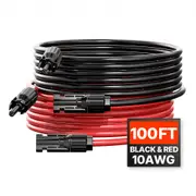 VEVOR 100FT Solar Panel Extension Wire Female & Male Connectors 10AWG Set of 2