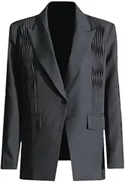 [Zadaos] Women Blazer Single Buttons Pleated Full Sleeve Ladies Blazer Coat Loose Long Suit Jacket