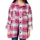 Jodifl Plaid Shacket Pink Cream Jacket Button Up Oversized Small Cute