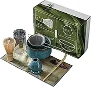 Ssumght Japanese Matcha Tea Set,Matcha Bowl and Whisk Set,7pcs Matcha Tools Kit Including Whisk Holder, Matcha Powder Sifter, Bamboo Scoop for Matcha Tea Ceremony (Kiln Glaze-Blue)
