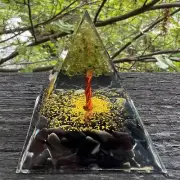 Tree of Life Orgonite Pyramid Obsidian Peridot Gemstone Orgone Reiki Energy Heal