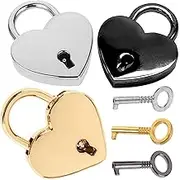Heart Love Locks - Gold & Silver Small Padlocks with Keys for Jewelry Box, Wedding Card Box, Treasure Chest, Diary, Wine Box - Romantic Metal Gifts for Couples, Anniversary, Valentine’s Day (3PCS)