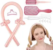 Free Curling Set, Hair Brush Gift Set, Curlers for Free Curling, 4 x Curlers Without Rollers, Roller Comb, V-shaped Massage Comb for Salon, Home