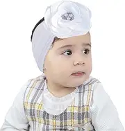 White Large Flower Headband for Baby Girls Elastic Wide Floral Hairband, Christening Baptism Hair Accessories(FD132)