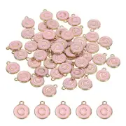 Alphabet C Letter Charm Double Sided Enamel Initial Alphabet Pendant Pink 50pcs