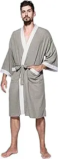 [CZCMYAU] Men's Robe Cotton Lightweight Mens Bathrobe Kimono Waffle Terry Cloth Robe Mens Light Housecoats, M