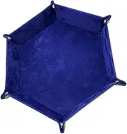 HEALSOPTHY Hexagon Dice Tray Collapsible PU Leather Storage Box Foldable Dice Storage for Desktop Easy to Blue