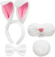 Parma77 Easter Bunny Costume Set, White Plush Bunny Ears Headband, Bowtie, Nose,