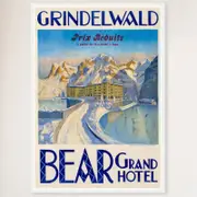 Galrie Bear Grand Hotel Vintage Travel Poster from Grindelwald, Switzerland Artwork, White Frame, A0 84 x 119cm (33 x 47inch)
