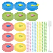 Nevenka Pack of 12 MixColor Mason Jar Lids Set Reuseable with Straw Airtight Lids