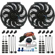 DUAL 12-13" INCH ELECTRIC RADIATOR FAN ADJUSTABLE THERMOSTAT TEMP-ERATURE SWITCH