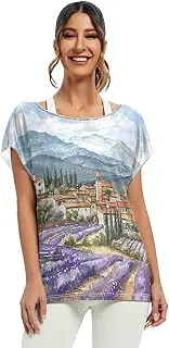 [Joisal] Lemon Trees Sea View Boatneck Tops for Women Loose Women’s Blouses, Beach Coverup, Work Tops for Women Business Casual