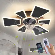 Modern Ceiling Fan with Light and Remote, 24 Inch Low Profile Flush Mount with 3