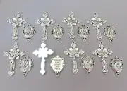 16 pc Rosary Crucifixes 8 crosses & 8 Centers rosaries part finish SILVER New