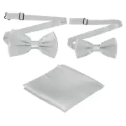 Bow Tie for Men, Adjustable Bow Ties with Pocket Square(Silver, 2Size)