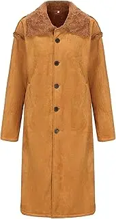 [Qolkmuiy-GJ] Mens Long Winter Coat Fur Collar Fleece Coat Classic Sherpa Lined Coat