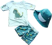 [Yober] Baby Toddler Boys Two Pieces Swimsuit Set Swimwear Dinosaur Bathing Suit Rash Guards with Hat UPF 50+