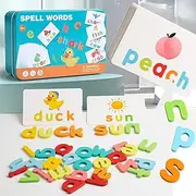 Caunedy Wooden Alphabet Toys for Toddler, Interactive ABC Card and Letter Matching Game, Montessori Learning Toys for Boys and Girls
