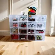 4 Pack Thicken Shoe Organizer Stackable, Containers for Sport Sneaker Display,Upgraded Sturdy Shoe Storage Box with Magnetic Door, DIY Shelving System
