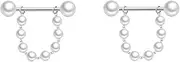 [Niaspi] 2Pcs 14G Pearl Tassel Chain Labret Cartilage Studs Earrings for Women Unise Elegant Faux Pearl Tragus Monroe Helix Conch Barbell Lip Stud Dainty Piercing Stud Internally Threaded Jewelry