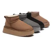 AUSTRALIAN SHEPHERD® UGG Boots Sheepskin Wool Classic Ankle Ultra Mini Platform - Black / AU Ladies 6 / AU Men 4 / EU 37