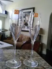 Set of 2 RCR Calice 6 1/4" Oz. Crystal Champagne flute glasses, New