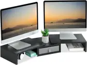 TEAMIX Dual Monitor Stand Riser with Drawer - Length and Angle Adjustable Double
