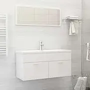 2 Piece Bathroom Furniture Set High Gloss White Engineered Wood,Chic Bathroom Vanity Set: Functional Storage, Sleek Design for Contemporary Bathrooms Furniture Sets