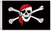 3×5 FT Pirate Red Scarf Flag,Large Pirate Jolly Roger National Decor,Double Side Digital Printed 75D Polyester Banner With Canvas Header Brass Grommet