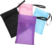PAMINGONO Exfoliating Soap Bag Set 4pcs Nylon Soap Pouches Hanging Design for Shampoo Bar