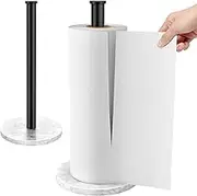 Paper Towel Holder Countertop, Jesginboo Kitchen Paper Towel Holder Stand with Natural Marble Base for Standard and Large Size Rolls (Black, 1 Pack)