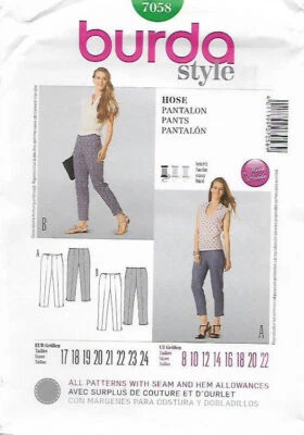 B82 BURDA 7058: PANTS SIZE 8-22 SEWING PATTERN