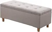 Linen Fabric Ottoman Footstool Creative Shoes Changing Stool Tea Table Low Stool Sofa Stool Small Stool Household Square Stool Bed End Stool Solid Wood Foot(Beige,130x40x40cm)
