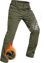 [NAVEKULL] Men's Snow Ski Outdoor Pants Fleece Lined Softshell Waterproof Tactical Cargo Pants Hiking Snowboarding Trouser